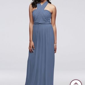 Blue steel long chiffon bridesmaid dress